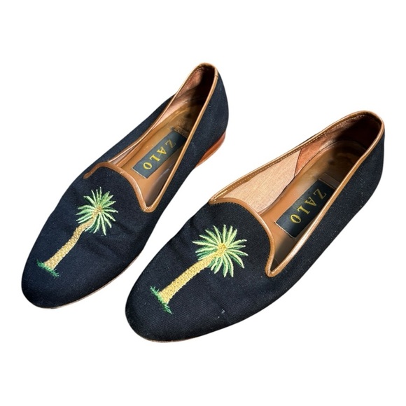 Zalo Black Palm Tree Slip On Almond Toe Embroidered Size 6.5 - Picture 12 of 12